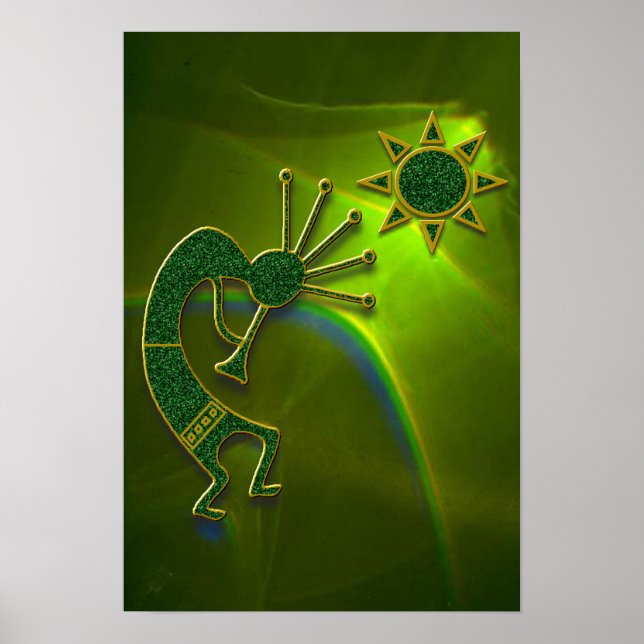 Affiche Kokopelli Abstrait en vert (Devant)