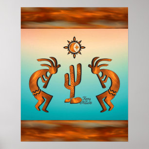 Affiche Kokopelli Et Cactus