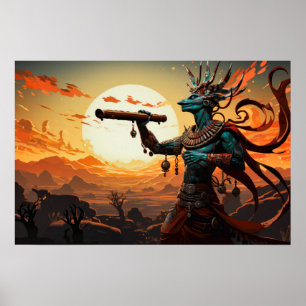 Affiche Kokopelli Jouant De La Flûte Dans Les Collines Roc
