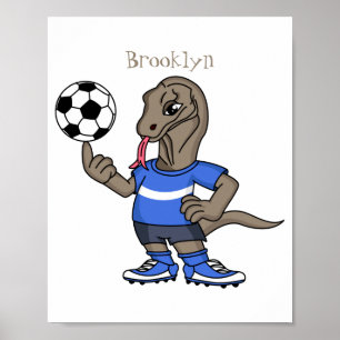 Affiche Komodo Dragon Mignon et Drôle Jouant au Football C