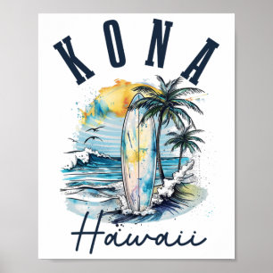 Affiche Kona Hawaï surf hawaïen vintage surfeur surfeur _1