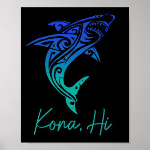 Affiche Kona Hawaii Requin Plongée Pêche Surf Surfeur Hawa