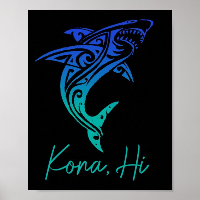 Affiche Kona Hawaii Requin Plongée Pêche Surf Surfeur Hawa (Devant)
