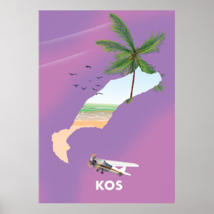 Affiche Kos Grèce carte illustrée.