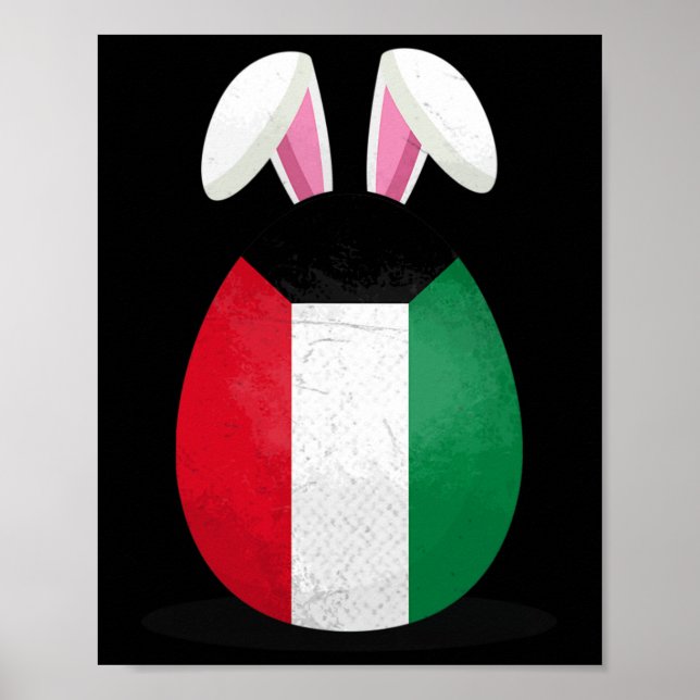Affiche Koweit Drapeau Œuf Lapin Oreilles Koweitïe Pâques  (Devant)