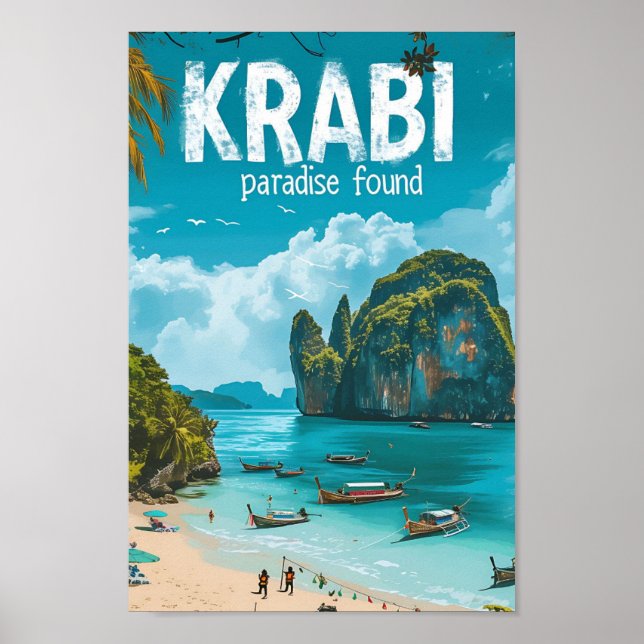 Affiche Krabi Thaïlande Illustration de voyage d'art Vinta (Devant)