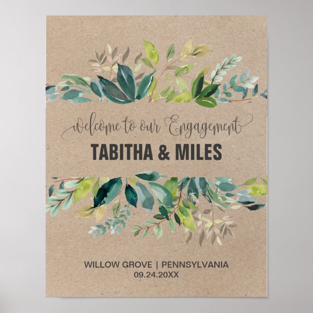 Affiche Kraft Foliage Engagement Party Bienvenue (Devant)
