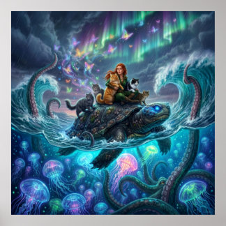Affiche Kraken et la Tortue du Monde — Fantastique Art Fan