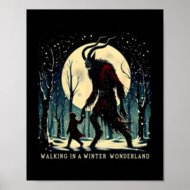 Affiche Krampus Sombre Vacances D'Hiver Marcher Dans Une D (Devant)