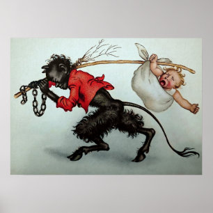 Affiche Krampus vintage voler un bébé