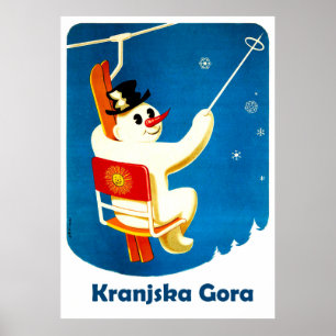Affiche Kranjska Gora, Slovénie, Bonhomme de neige sur un