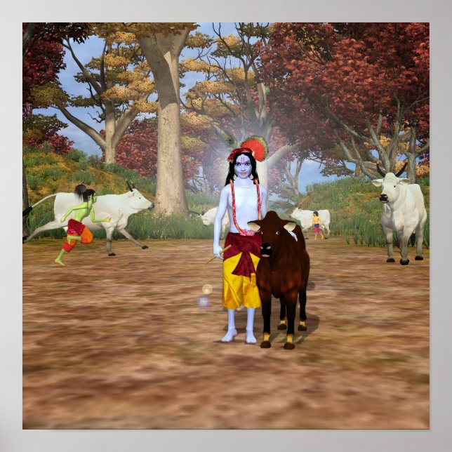 Affiche Krishna avec vache (Devant)