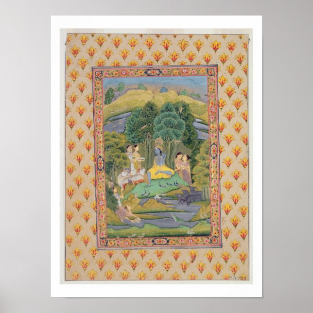 Affiche Krishna et les Gopis (gouache sur papier) (Devant)