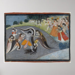 Affiche Krishna Subduing Kaliya, le démon des serpents