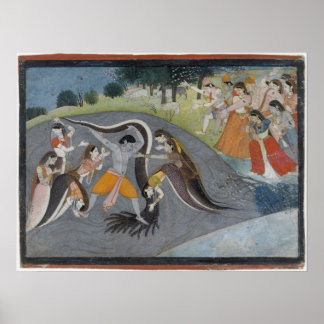Affiche Krishna Subduing Kaliya, le démon des serpents