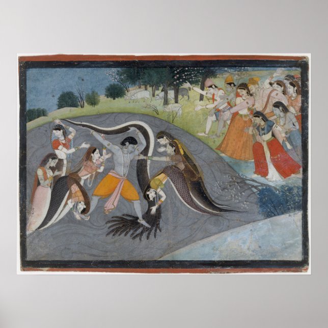 Affiche Krishna Subduing Kaliya, le démon des serpents (Devant)
