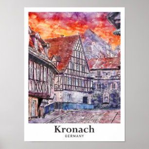 Affiche Kronach Allemagne Voyage Aquarelle main tirée