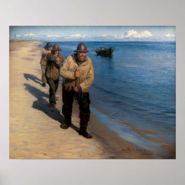 Affiche Kroyer - Trois pêcheurs tirant un bateau (Devant)