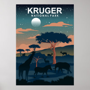 Affiche Kruger National Park Vintage Minimal Travel Art