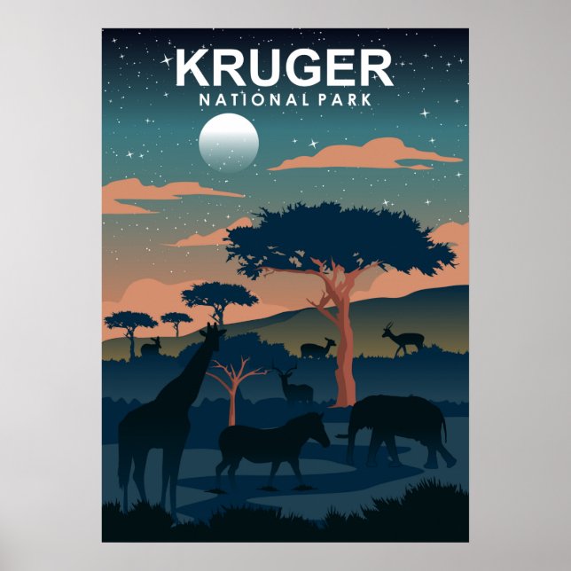 Affiche Kruger National Park Vintage Minimal Travel Art (Devant)