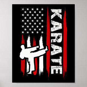 Affiche Kung Fu Karaté Drapeau Usa Ceinture Noire Arts Mar