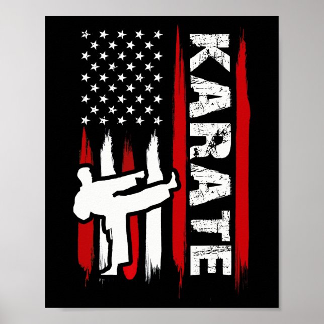 Affiche Kung Fu Karaté Drapeau Usa Ceinture Noire Arts Mar (Devant)