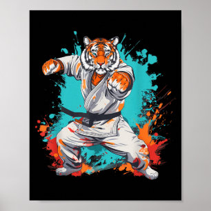 Affiche Kung Fu Tigre Aquarelle Arts Martiaux Jiu-Jitsu