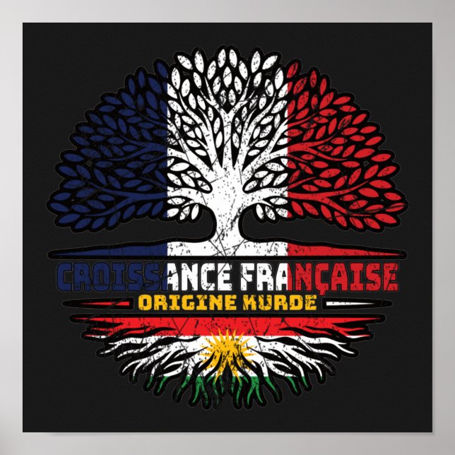 Affiche Kurdistan Kurdish French France Tree Roots Flag (Devant)
