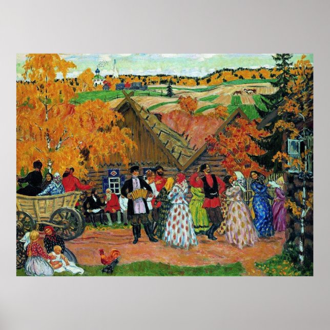 Affiche Kustodiev - Fête de village, (Devant)