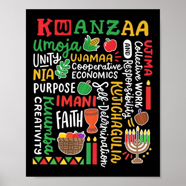 Affiche Kwanzaa African American Kinara 7 Principes Celeb (Devant)