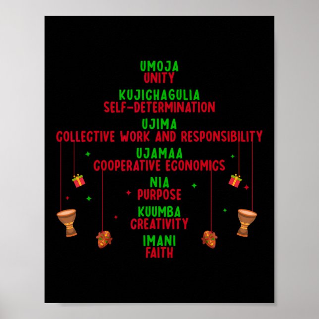 Affiche Kwanzaa Sept Principes Arbre Unité Foi Graphique (Devant)