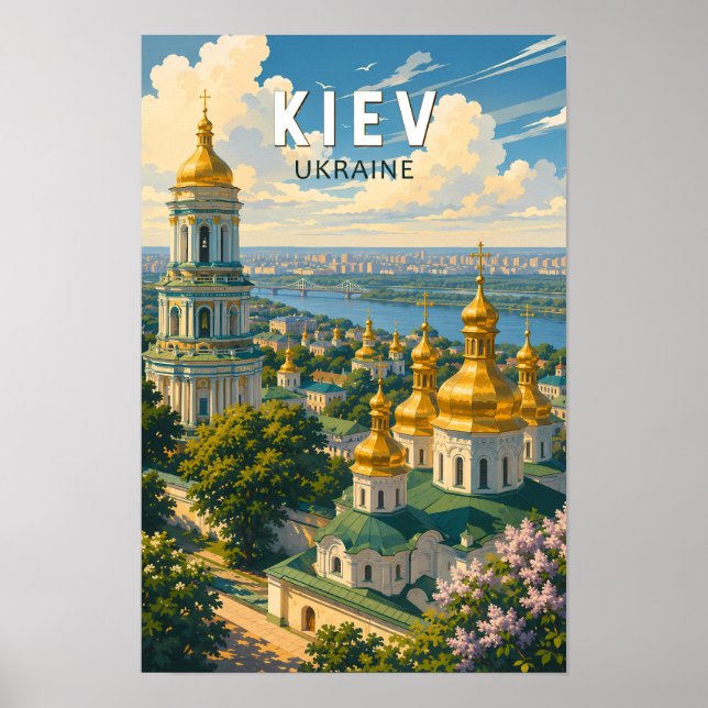 Affiche Kyiv Ukraine Illustration Voyage Art Rétro (Devant)