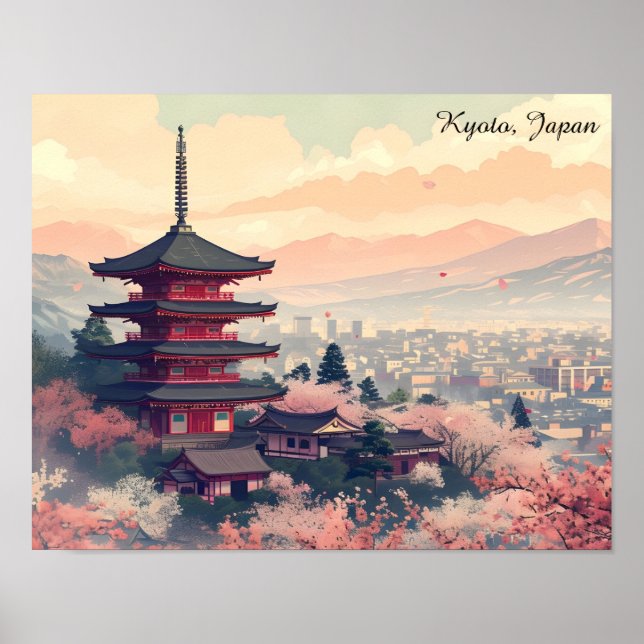 Affiche Kyoto Japan Cherry Blossom Temple Art –  Sapura  (Devant)