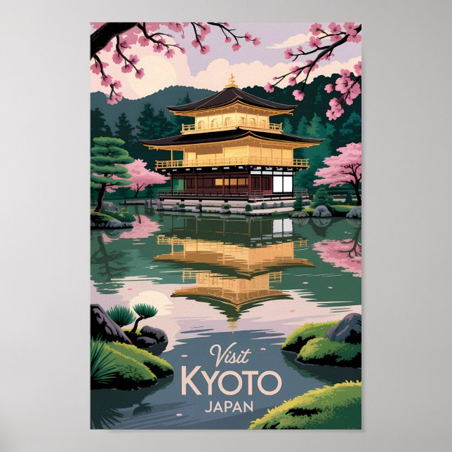 Affiche Kyoto Japan Kinkaku-ji Illustration Travel Art Vin (Devant)