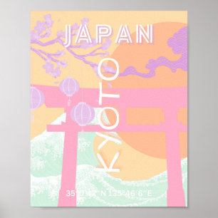 Affiche Kyoto Japan Travel Art, Orange Pastel Art