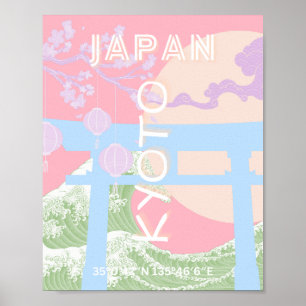 Affiche Kyoto Japan Travel Art, Pink Pastel Travel Art