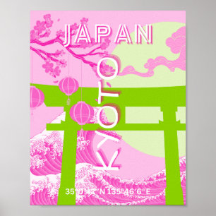 Affiche Kyoto Japan Travel Art, Pink Travel Art