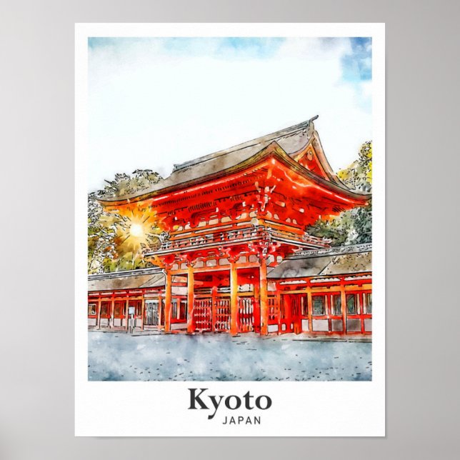Affiche Kyoto Japon Aquarelle Dessin main (Devant)