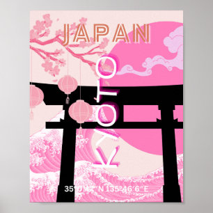 Affiche Kyoto Japon rose Voyages