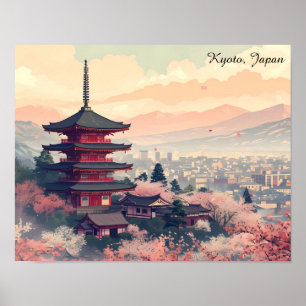 Affiche Kyoto Japon Temple Fleur de Cerisier Art – Sapura