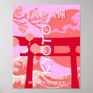 Affiche Kyoto Japon Travel Art, Art de Voyage rose
