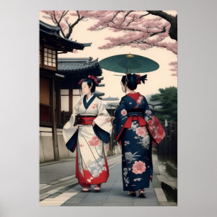 Affiche Kyoto Spring Walk Wall Art – Kimono Scene