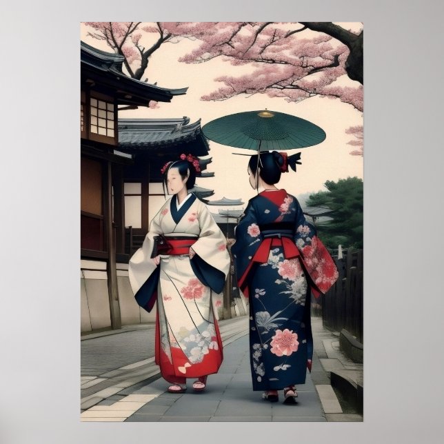 Affiche Kyoto Spring Walk Wall Art – Kimono Scene (Devant)