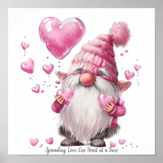 Affiche L’adorable Gnome de Saint-Valentin aux coeurs rose (Devant)