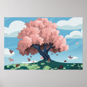 Affiche L’arbre de la perle : paysage stylisé de fleurs de