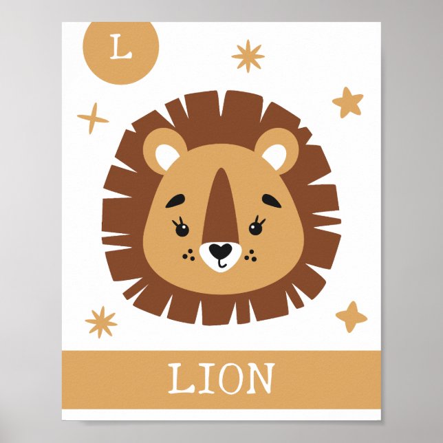 Affiche L est pour Lion, Crèche, Chambre d'enfant, Décorat (Devant)