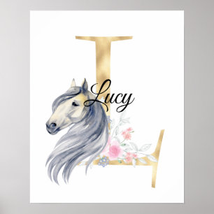 Affiche L letter personalized name monogram with horse
