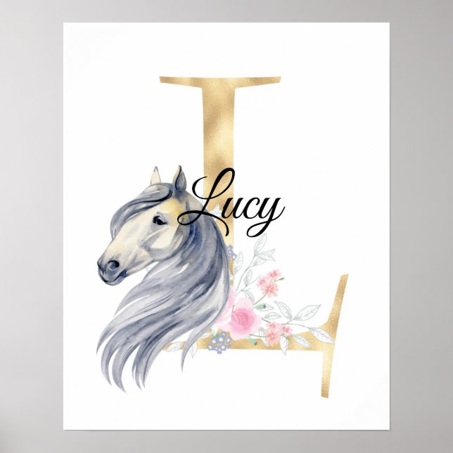 Affiche L letter personalized name monogram with horse (Devant)