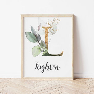 Affiche L Lettre Monogramme Imprimé de verdure pour la nur