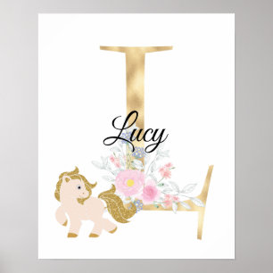 Affiche L lettre monogramme personnalisé avec poney